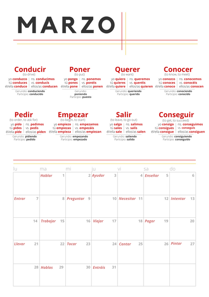 Spanish Verb Calendar