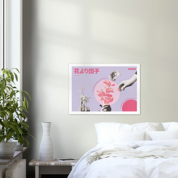 Japanese Idiom Poster - Dumplings over flowers