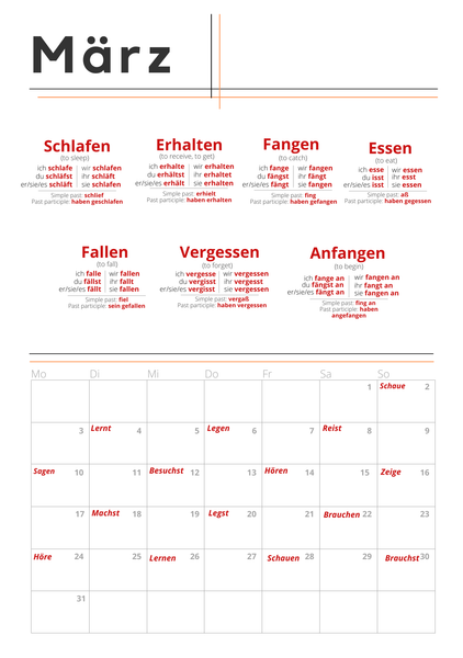 German Verb Calendar