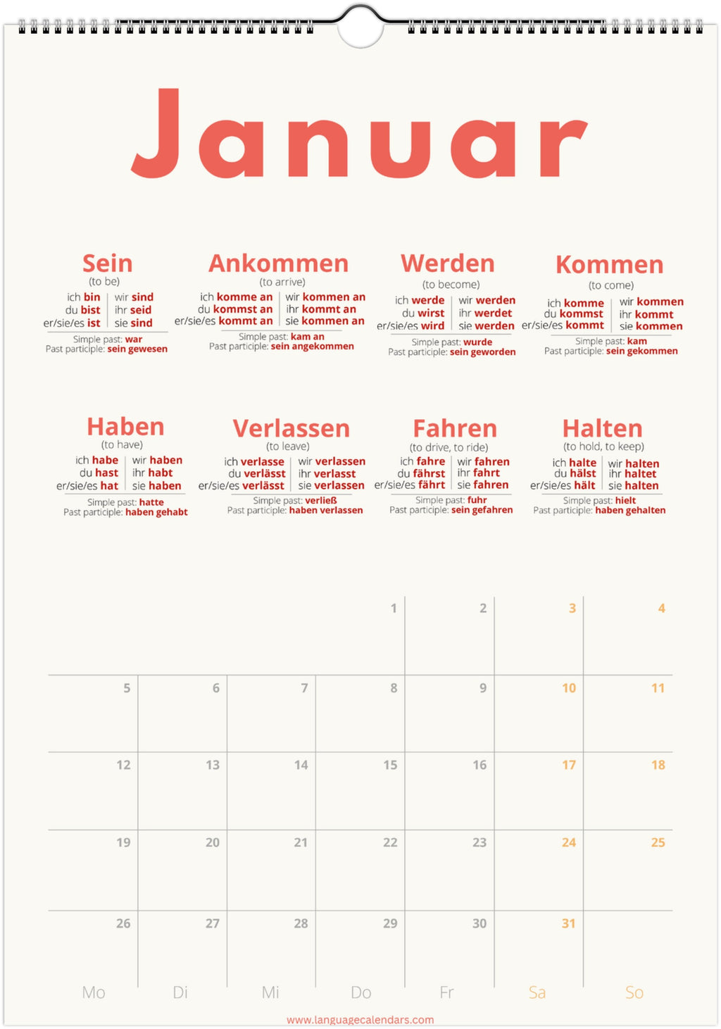 German Verb Calendar 2026
