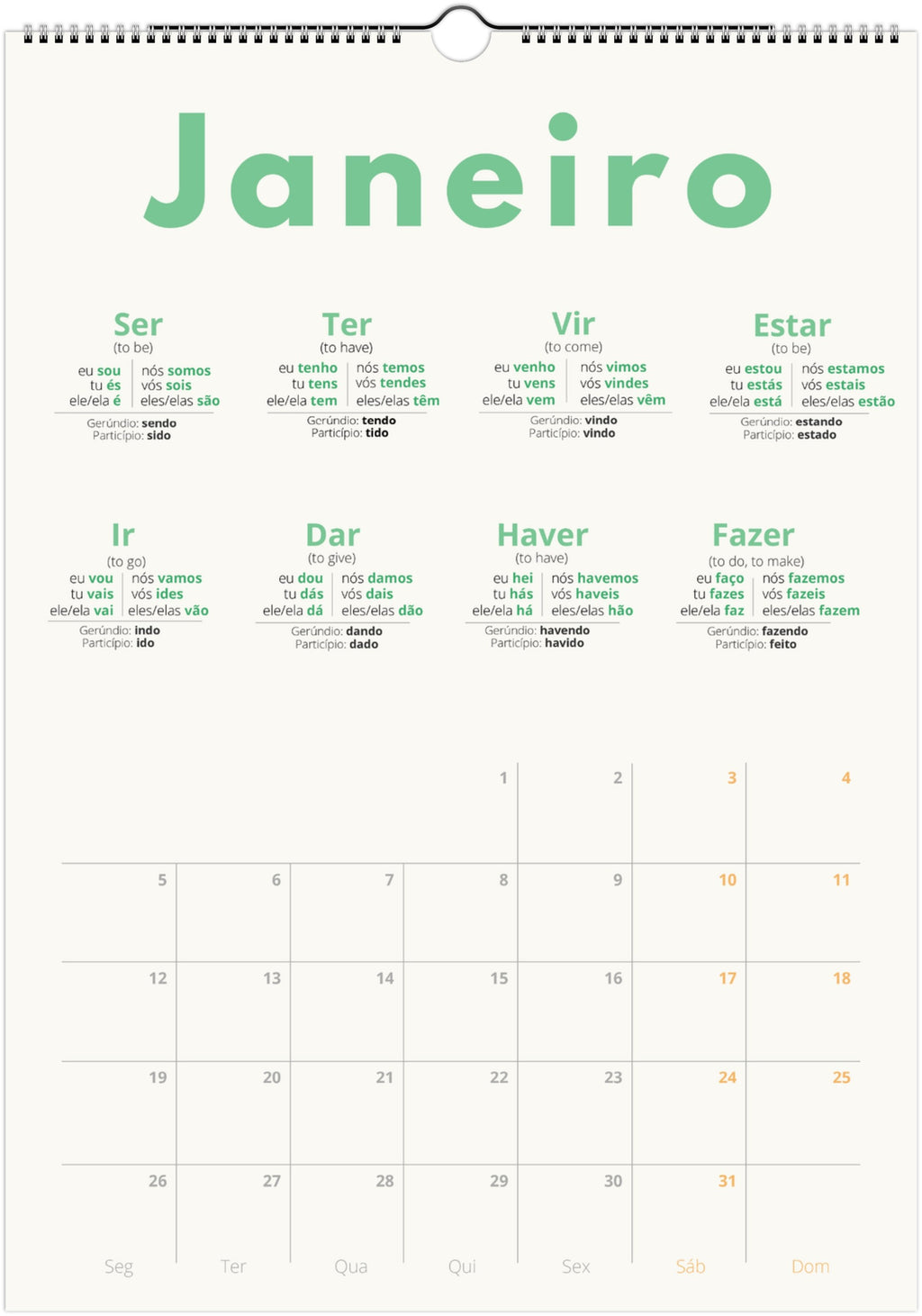 Portuguese Verb Calendar 2026