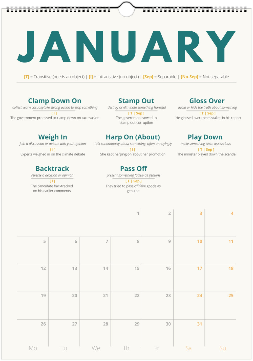 English Advanced Phrasal Verb Calendar 2026