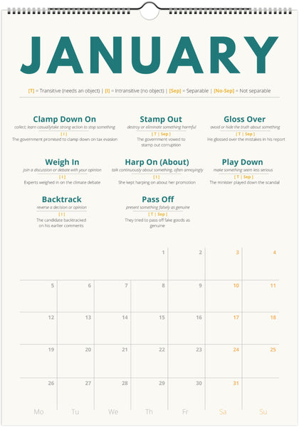 English Advanced Phrasal Verb Calendar 2026
