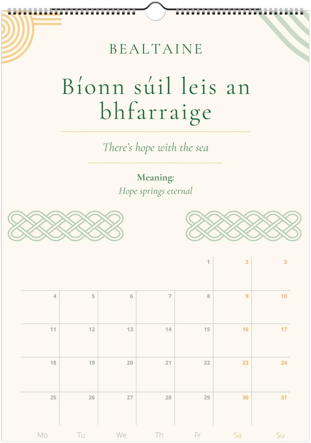 Irish Wisdom Wall Calendar 2026 | Gaeilge Celtic Learner Gift