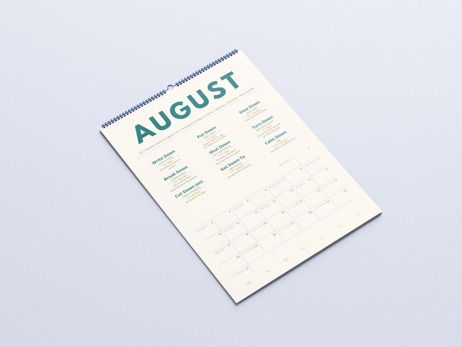 English Phrasal Verb Calendar 2027 – Language Learning, A3 Wall Calendar
