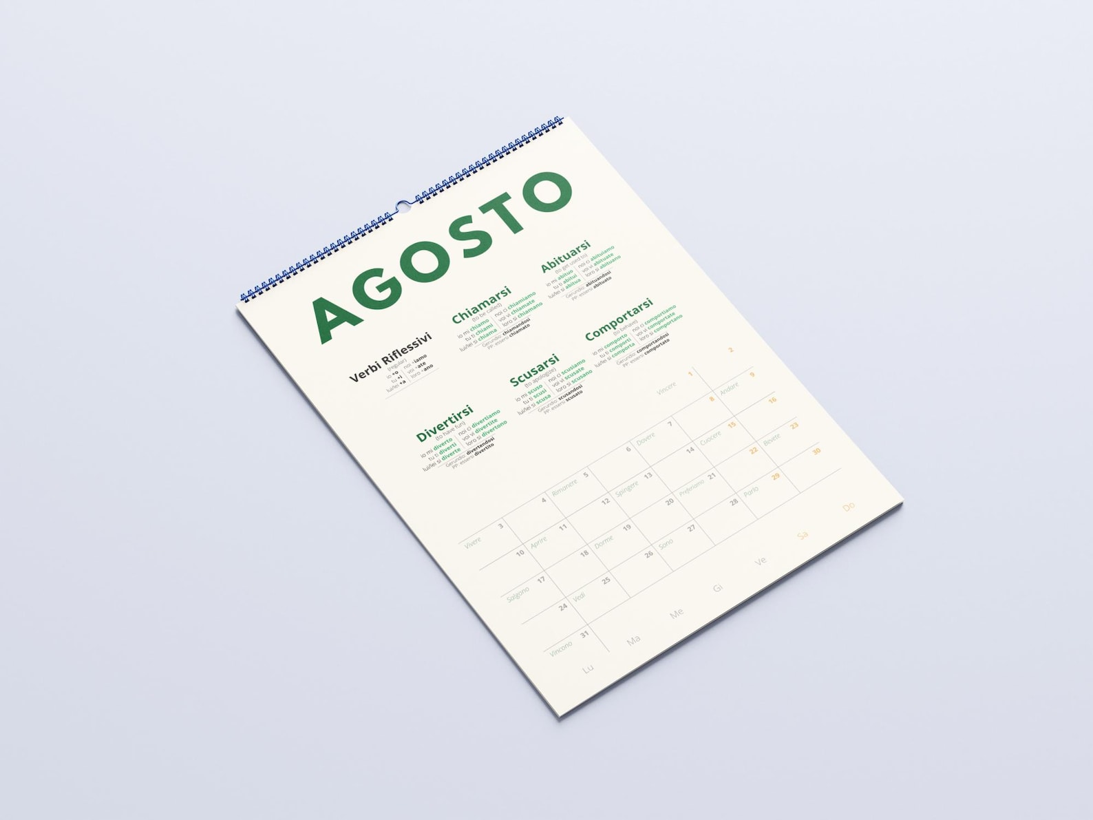Italian Verb Calendar 2027 – Language Learning, A3 Wall Calendar