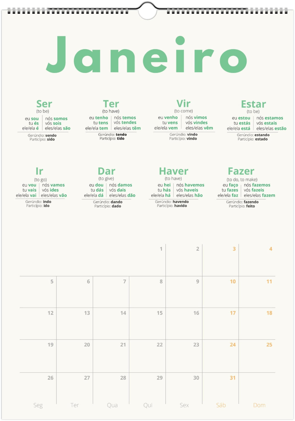 Portuguese Verb Calendar 2027 – Language Learning, A3 Wall Calendar