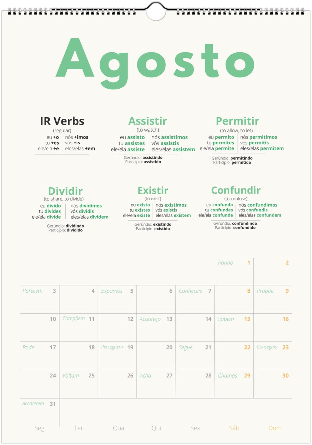 Portuguese Verb Calendar 2027 – Language Learning, A3 Wall Calendar