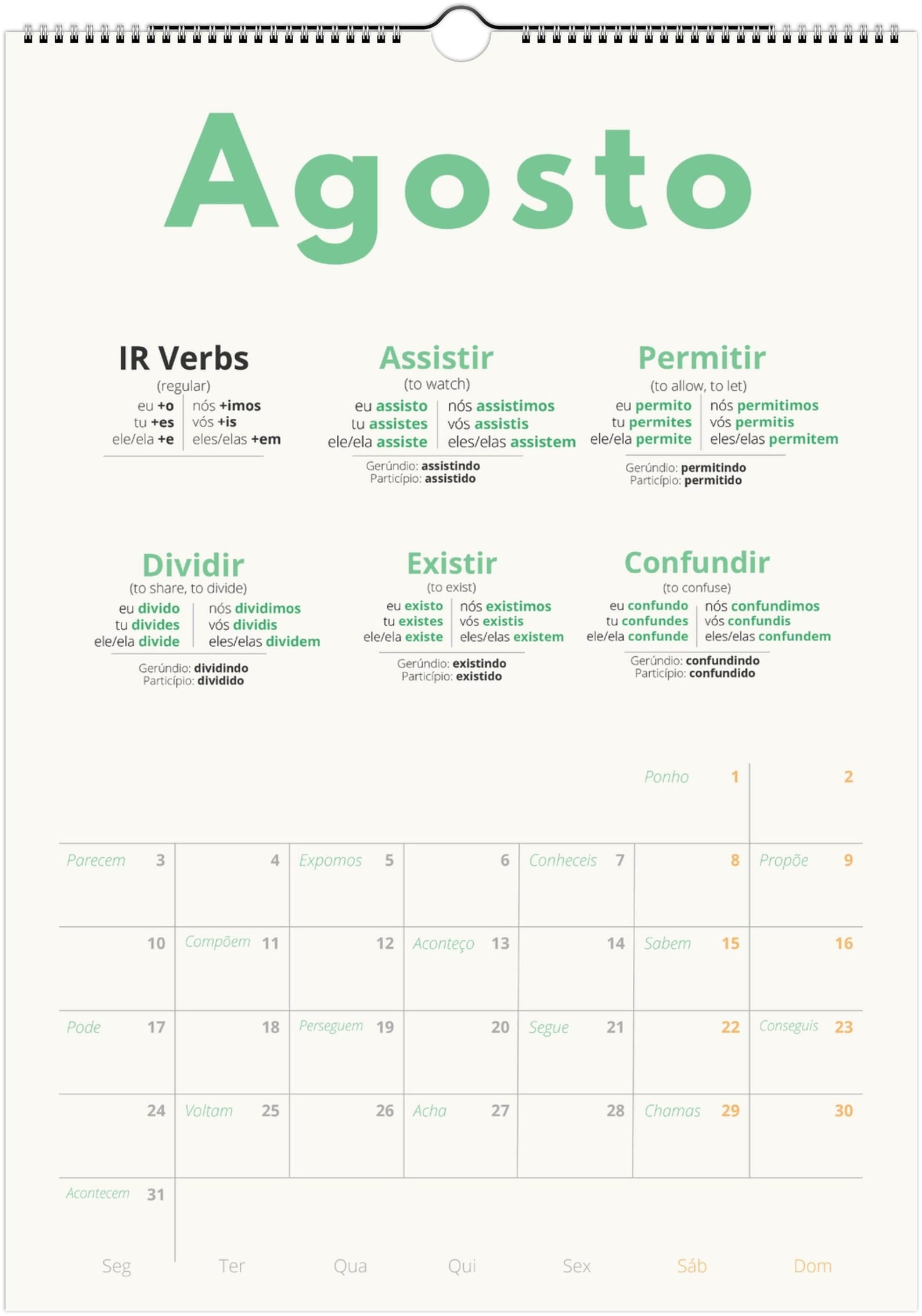 Portuguese Verb Calendar 2027 – Language Learning, A3 Wall Calendar