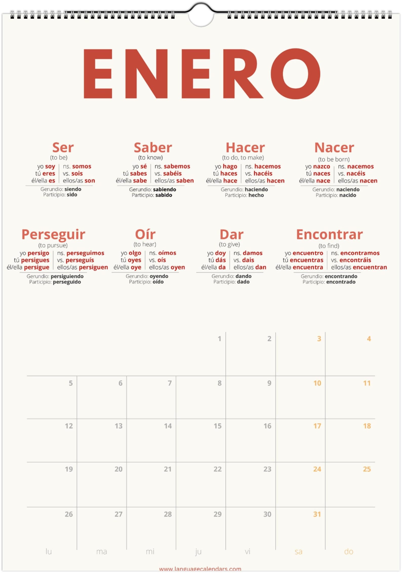 Spanish Verb Calendar 2027 – Language Learning, A3 Wall Calendar