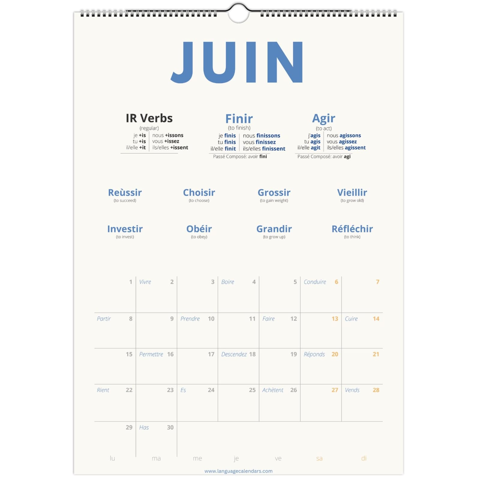 French Verb Calendar 2027 – Language Learning, A3 Wall Calendar