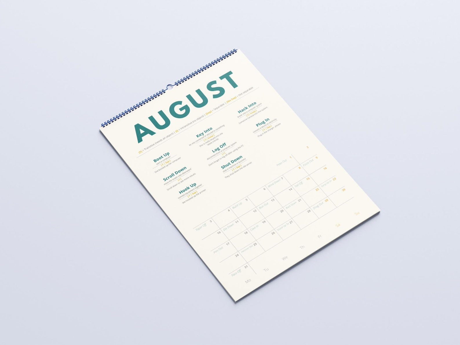 English Advanced Phrasal Verb Calendar 2027 – Language Learning, A3 Wall Calendar