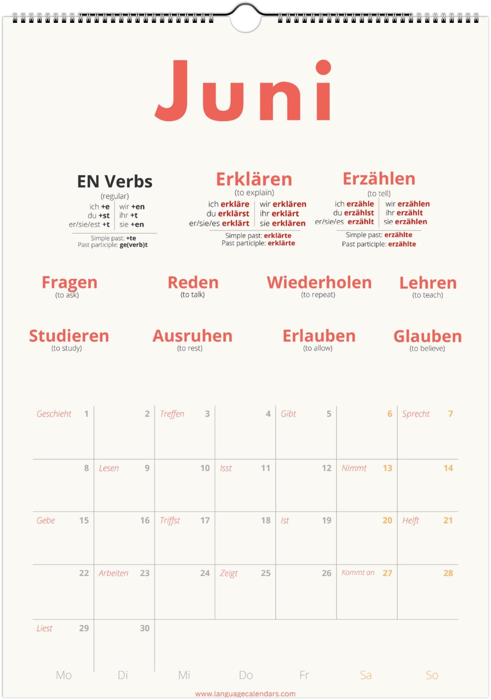 German Verb Calendar 2027 – Language Learning, A3 Wall Calendar