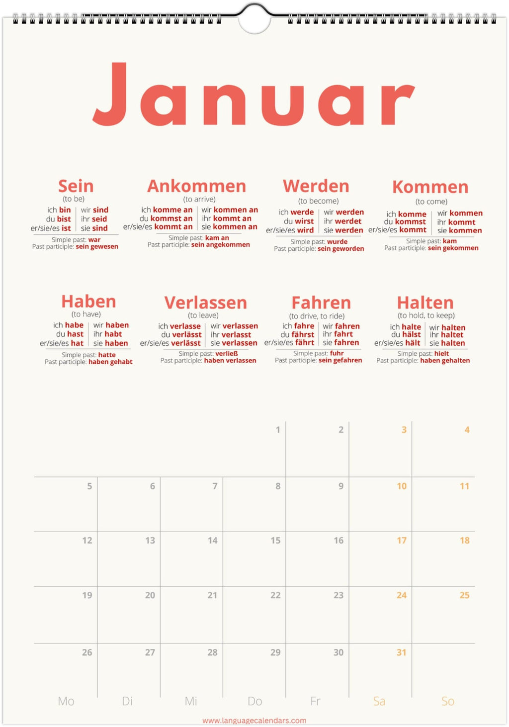 German Verb Calendar 2027 – Language Learning, A3 Wall Calendar
