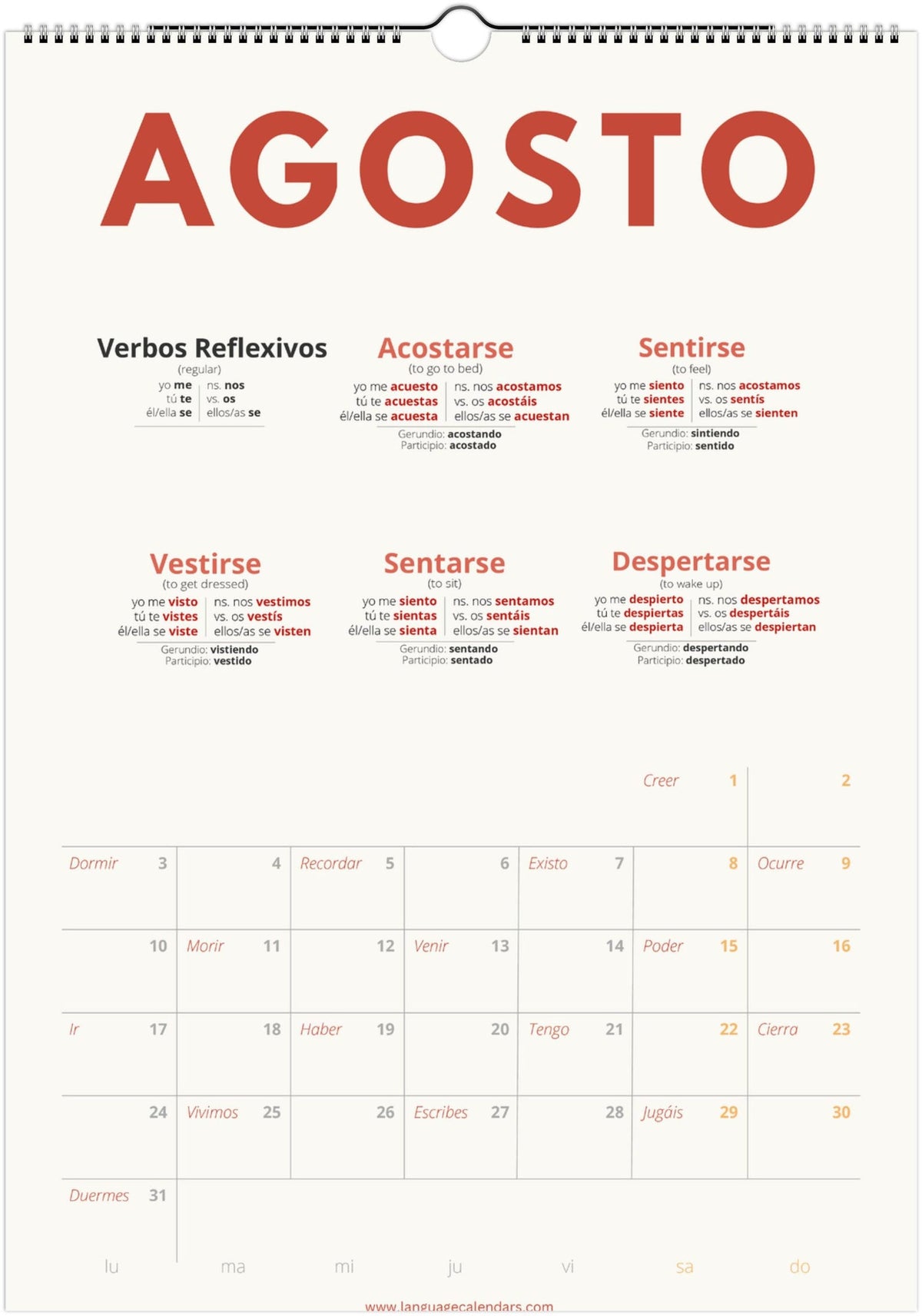 Spanish Verb Calendar 2027 – Language Learning, A3 Wall Calendar
