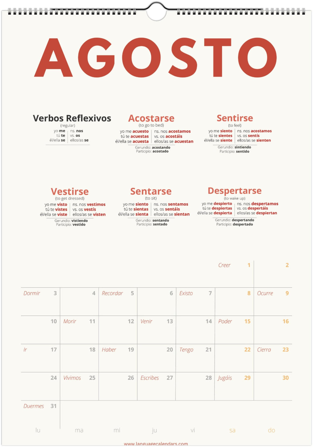 Spanish Verb Calendar 2027 – Language Learning, A3 Wall Calendar