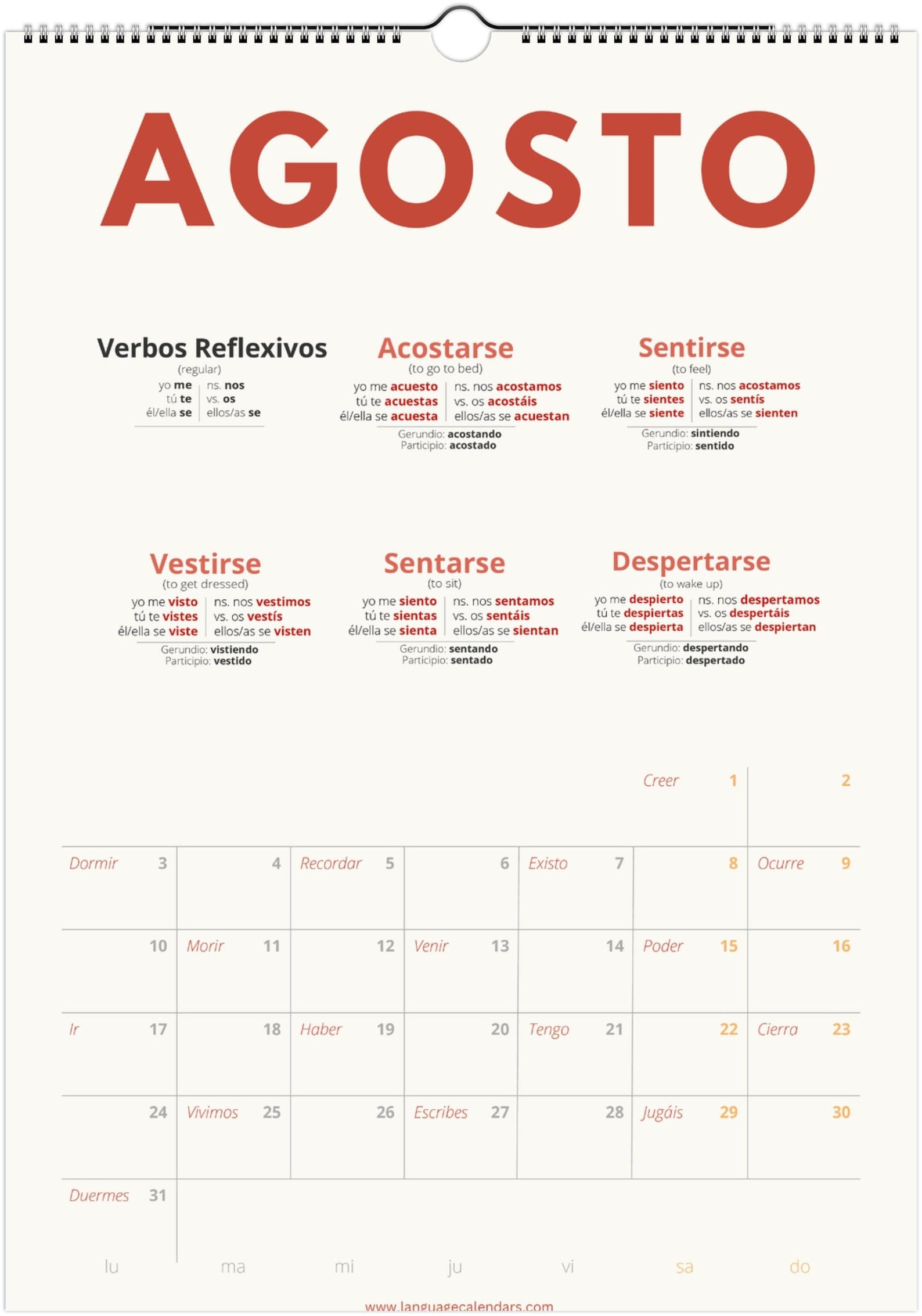 Spanish Verb Calendar 2027 – Language Learning, A3 Wall Calendar