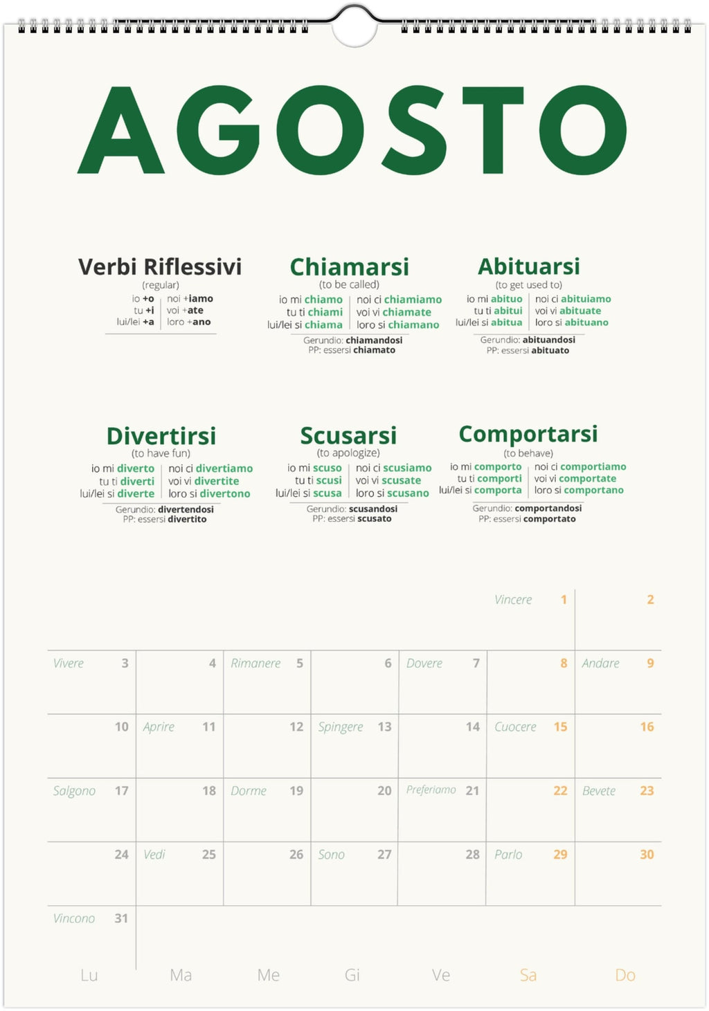 Italian Verb Calendar 2027 – Language Learning, A3 Wall Calendar