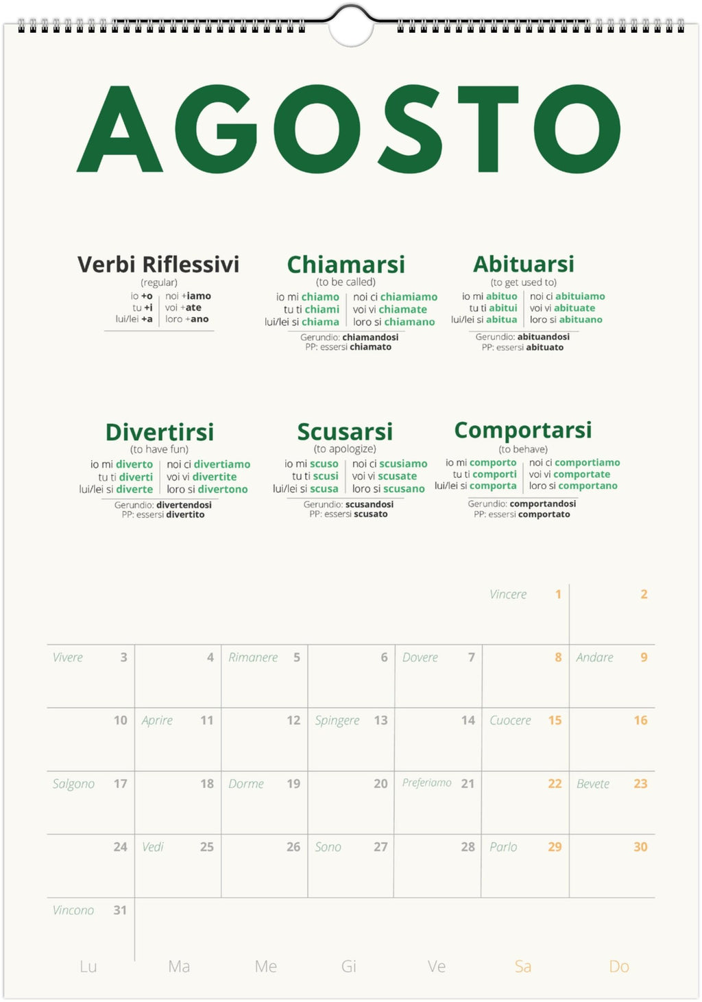 Italian Verb Calendar 2027 – Language Learning, A3 Wall Calendar