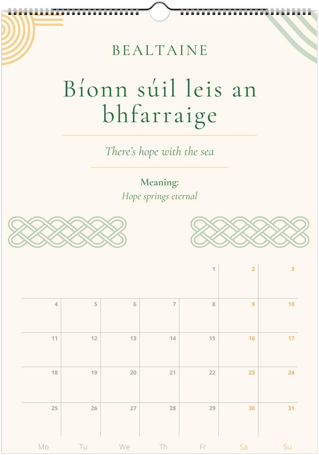 Irish Wisdom Wall Calendar 2027 | Gaeilge Celtic Learner Gift