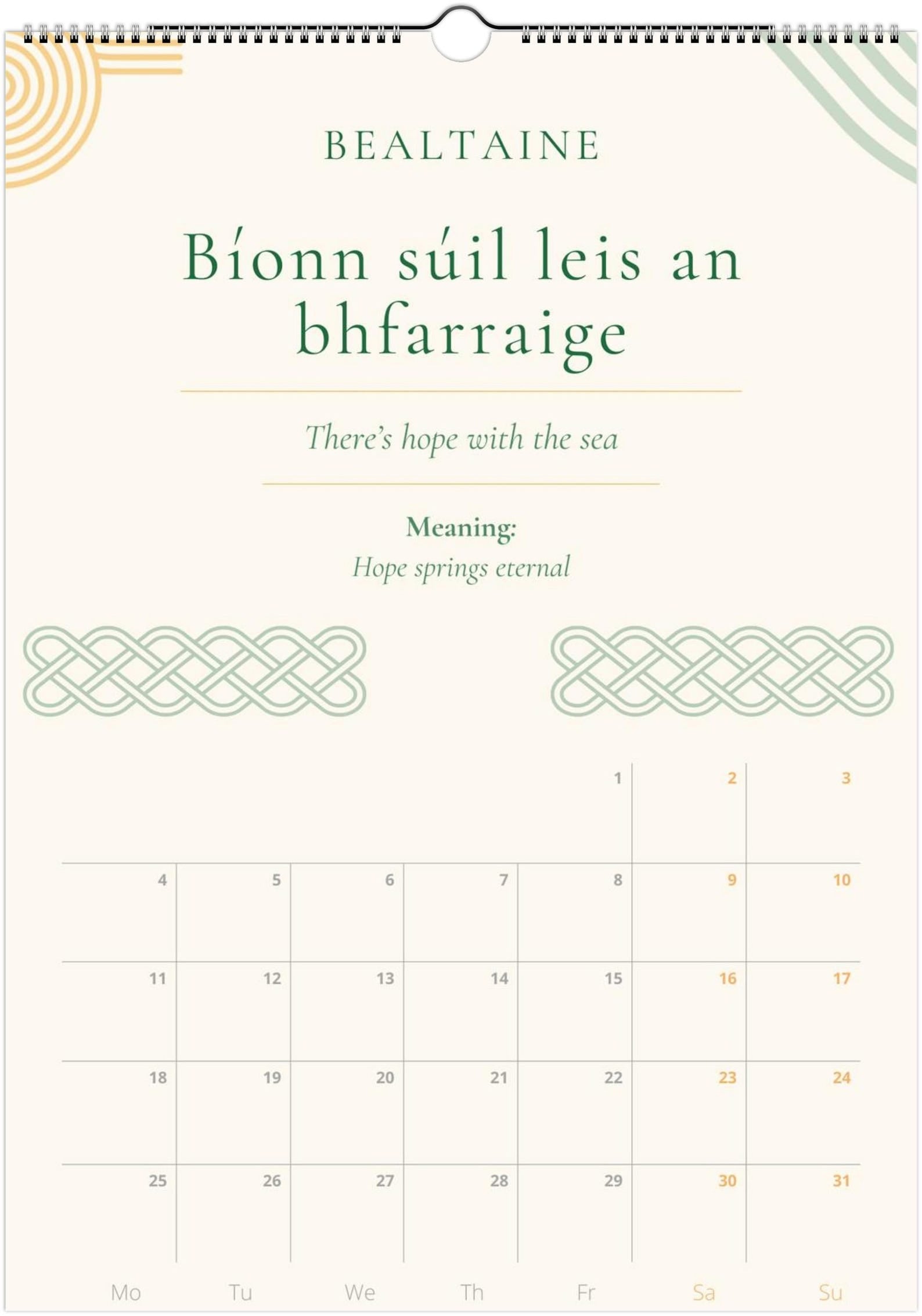 Irish Wisdom Wall Calendar 2027 | Gaeilge Celtic Learner Gift