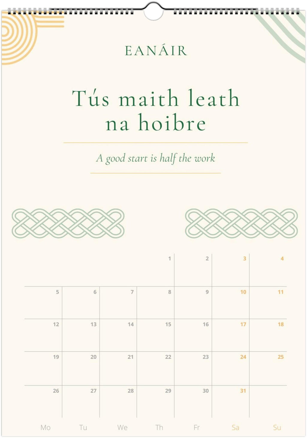Irish Wisdom Wall Calendar 2027 | Gaeilge Celtic Learner Gift