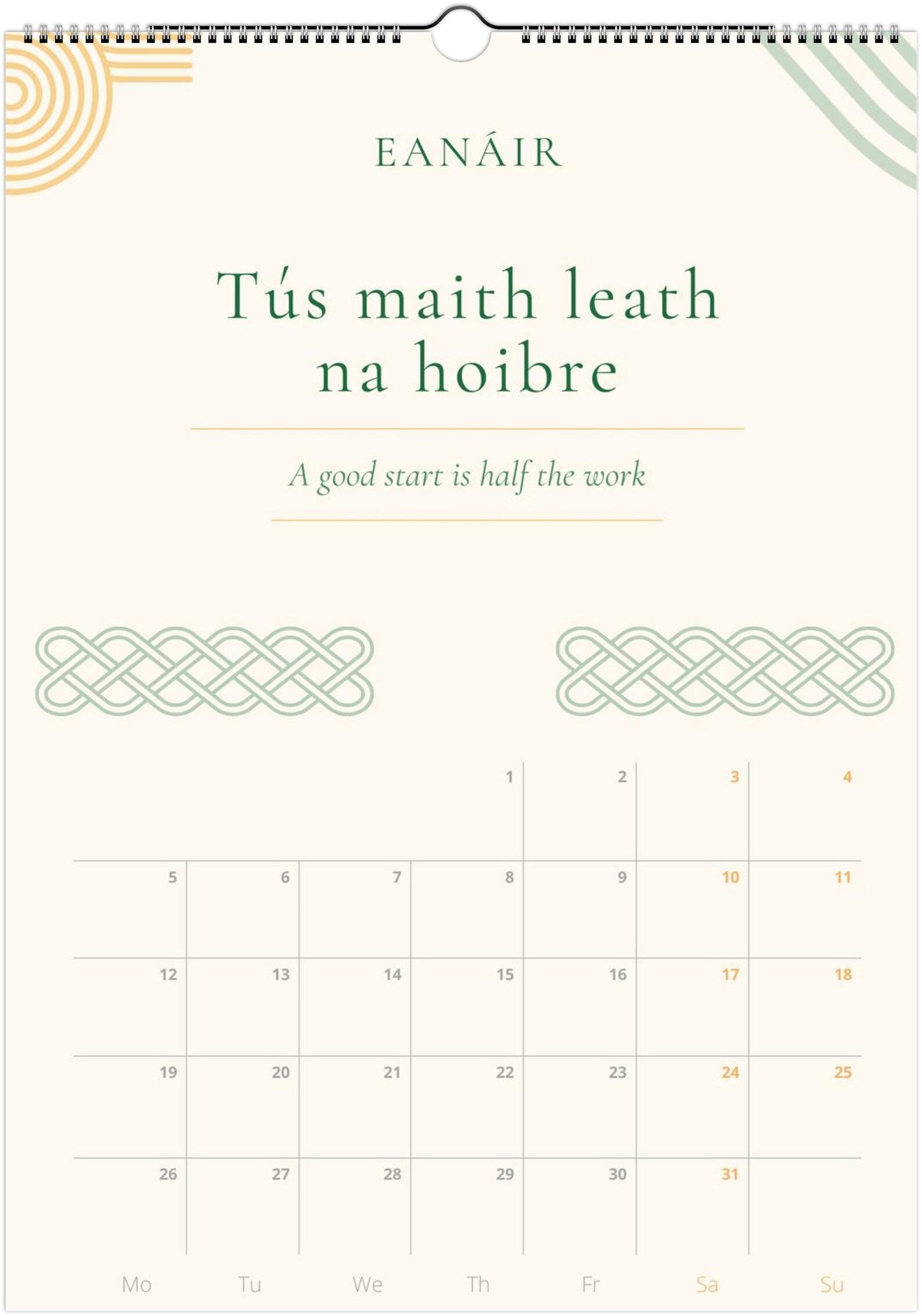 Irish Wisdom Wall Calendar 2027 | Gaeilge Celtic Learner Gift