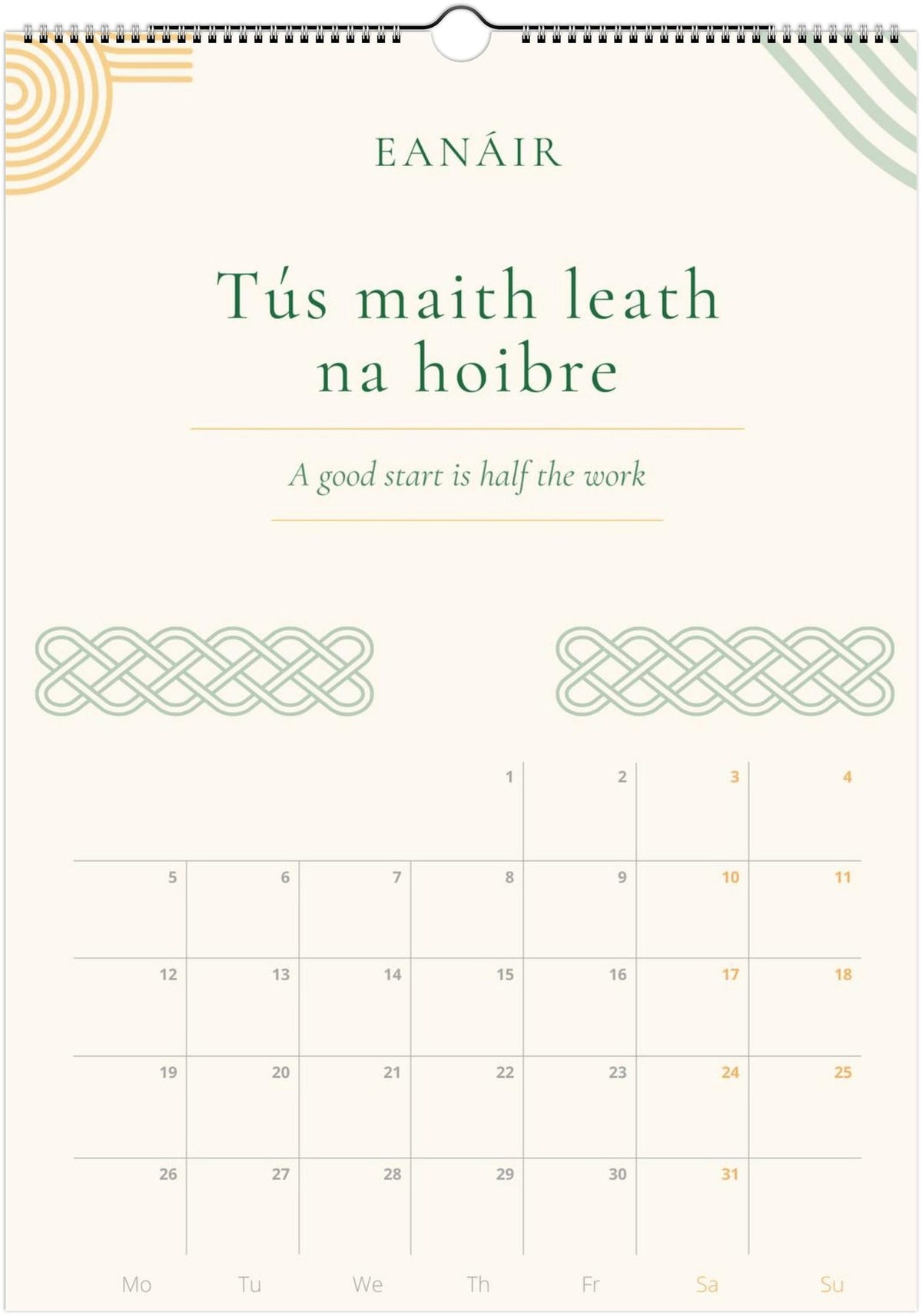 Irish Wisdom Wall Calendar 2027 | Gaeilge Celtic Learner Gift