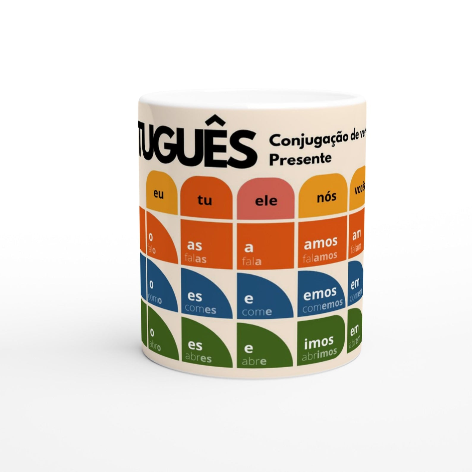 Portuguese Verb Conjugation Mug – Present Tense Regular Verbs (AR ER IR) – Learn Portuguese Grammar – Stylish Language Learning Gift