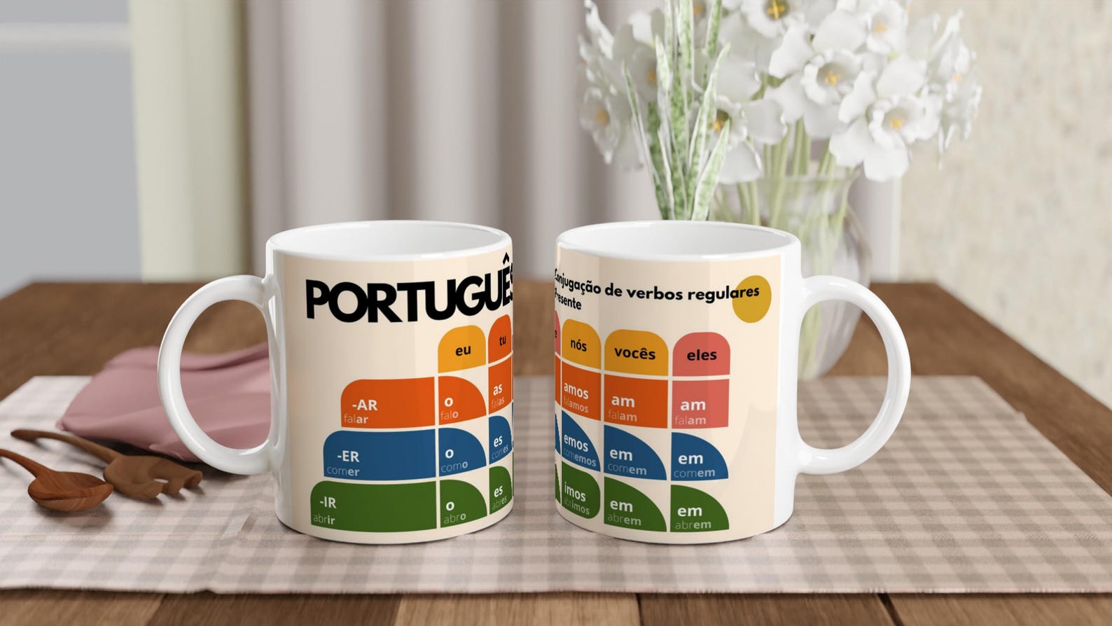 Portuguese Verb Conjugation Mug – Present Tense Regular Verbs (AR ER IR) – Learn Portuguese Grammar – Stylish Language Learning Gift