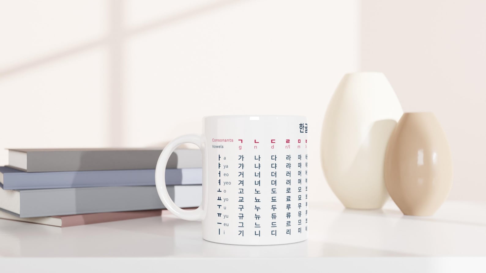 Korean Hangul Mug | Minimalist Korean Alphabet Mug | Learn Hangul Coffee Cup | Korean Language Gift | Modern Typography Mug