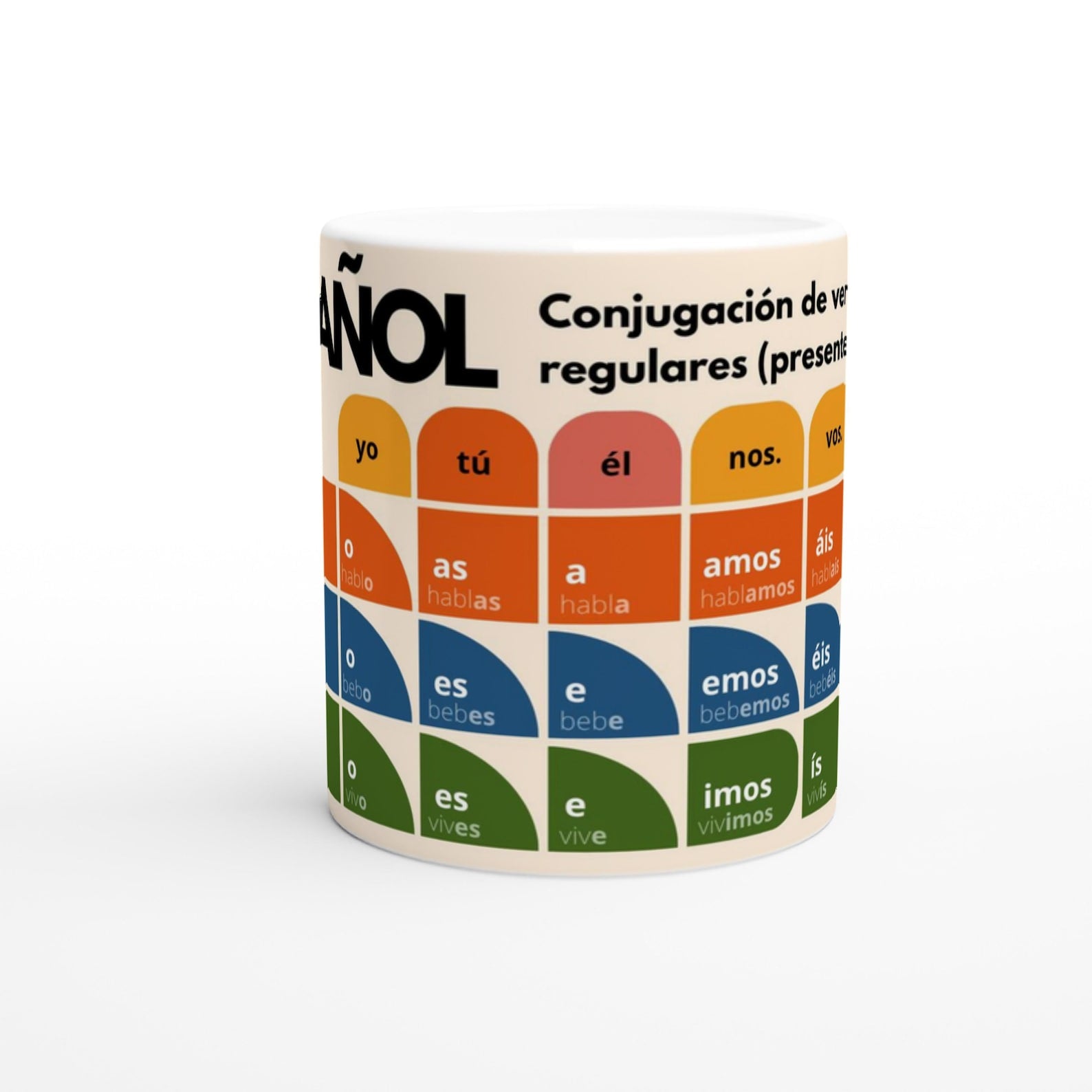 Spanish Verb Conjugation Mug – Present Tense Regular Verbs (AR ER IR) – Learn Spanish Grammar – Stylish Language Learning Gift