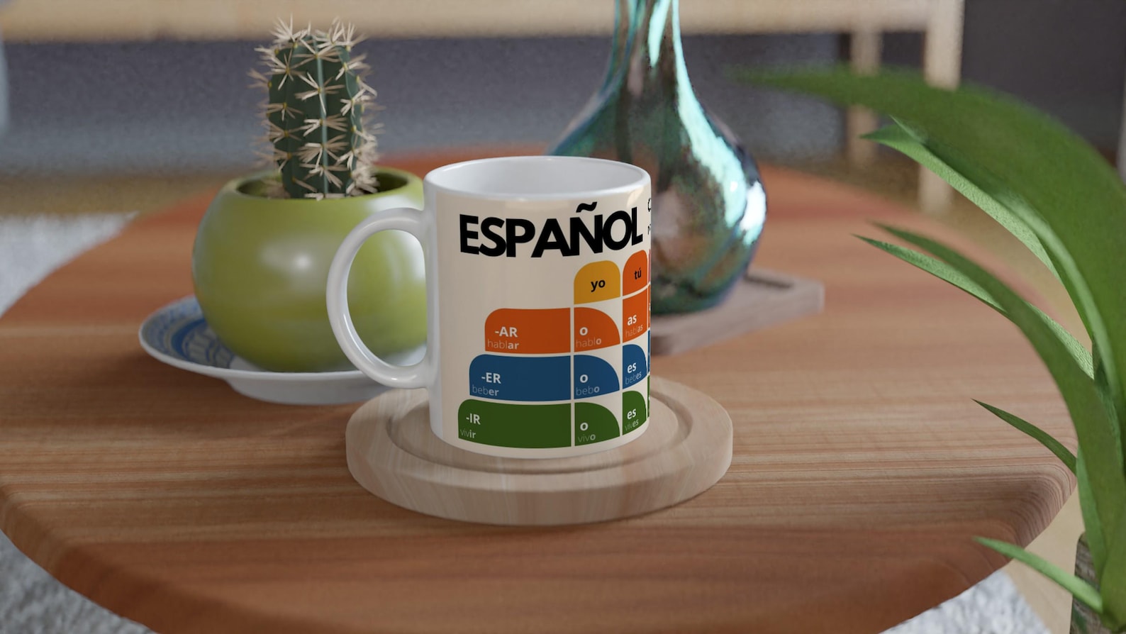 Spanish Verb Conjugation Mug – Present Tense Regular Verbs (AR ER IR) – Learn Spanish Grammar – Stylish Language Learning Gift