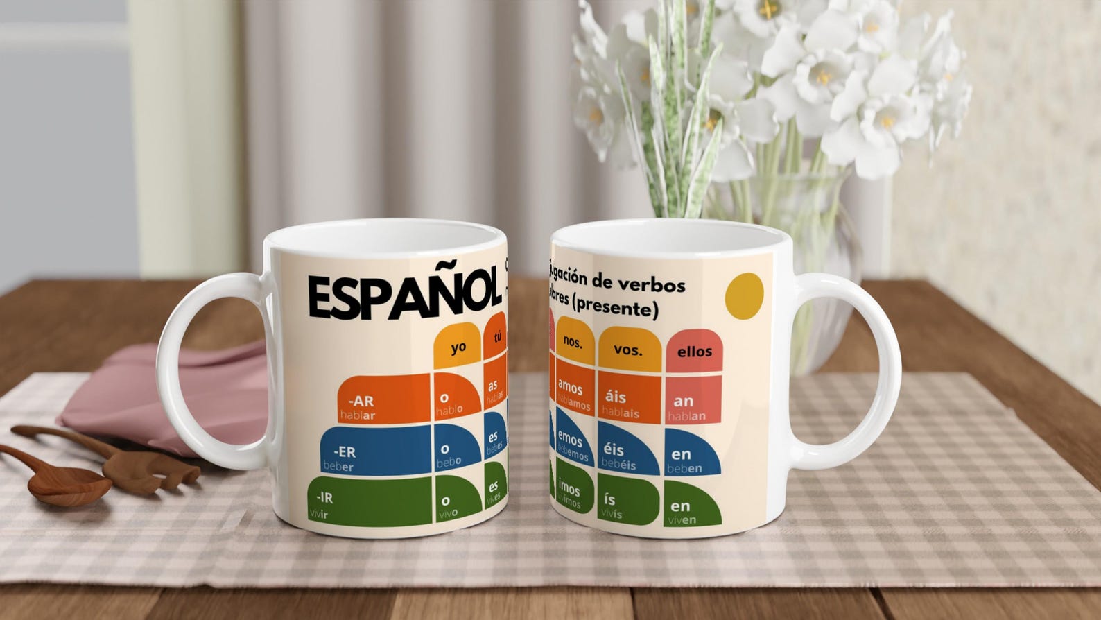 Spanish Verb Conjugation Mug – Present Tense Regular Verbs (AR ER IR) – Learn Spanish Grammar – Stylish Language Learning Gift