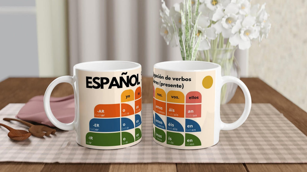 Spanish Verb Conjugation Mug – Present Tense Regular Verbs (AR ER IR) – Learn Spanish Grammar – Stylish Language Learning Gift
