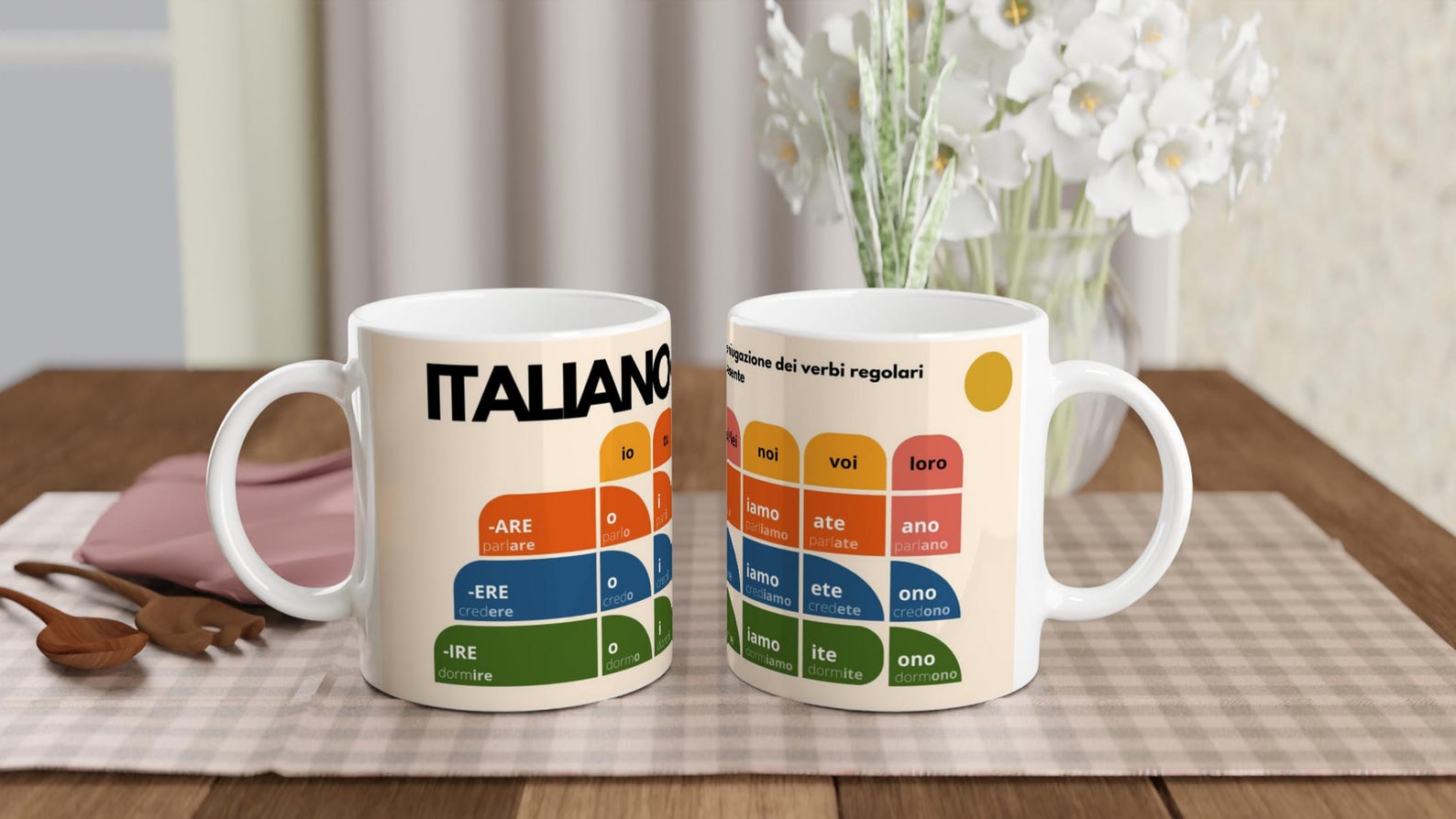 Italian Verb Conjugation Mug – Present Tense Regular Verbs (ARE ERE IRE) – Learn Italian Grammar – Stylish Language Learning Gift