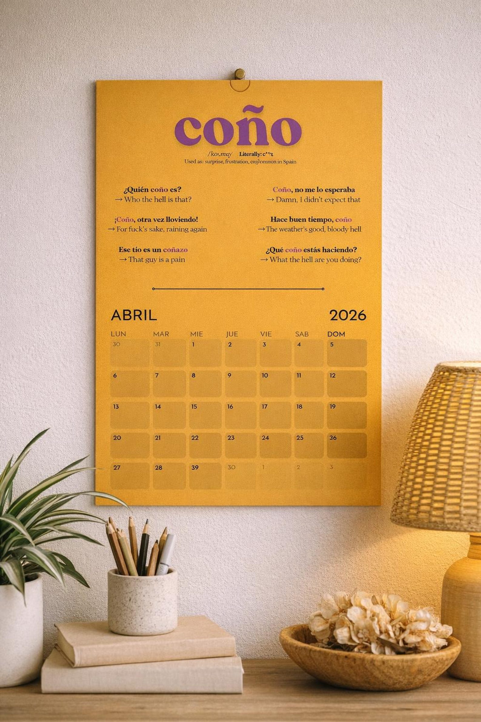 Spanish Swear Words Calendar 2027 | Funny Spanish Gift | Learn Real Spanish Slang | A3 Wall Calendar | Joder Coño Cojones