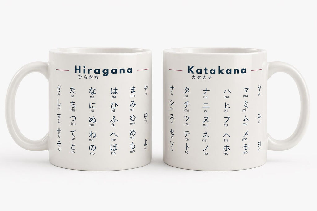 Katakana Mug – Learn Japanese Katakana Chart Mug – Minimalist Language Learning Gift – Japanese Study Cup – Aesthetic Hiragana Katakana Set