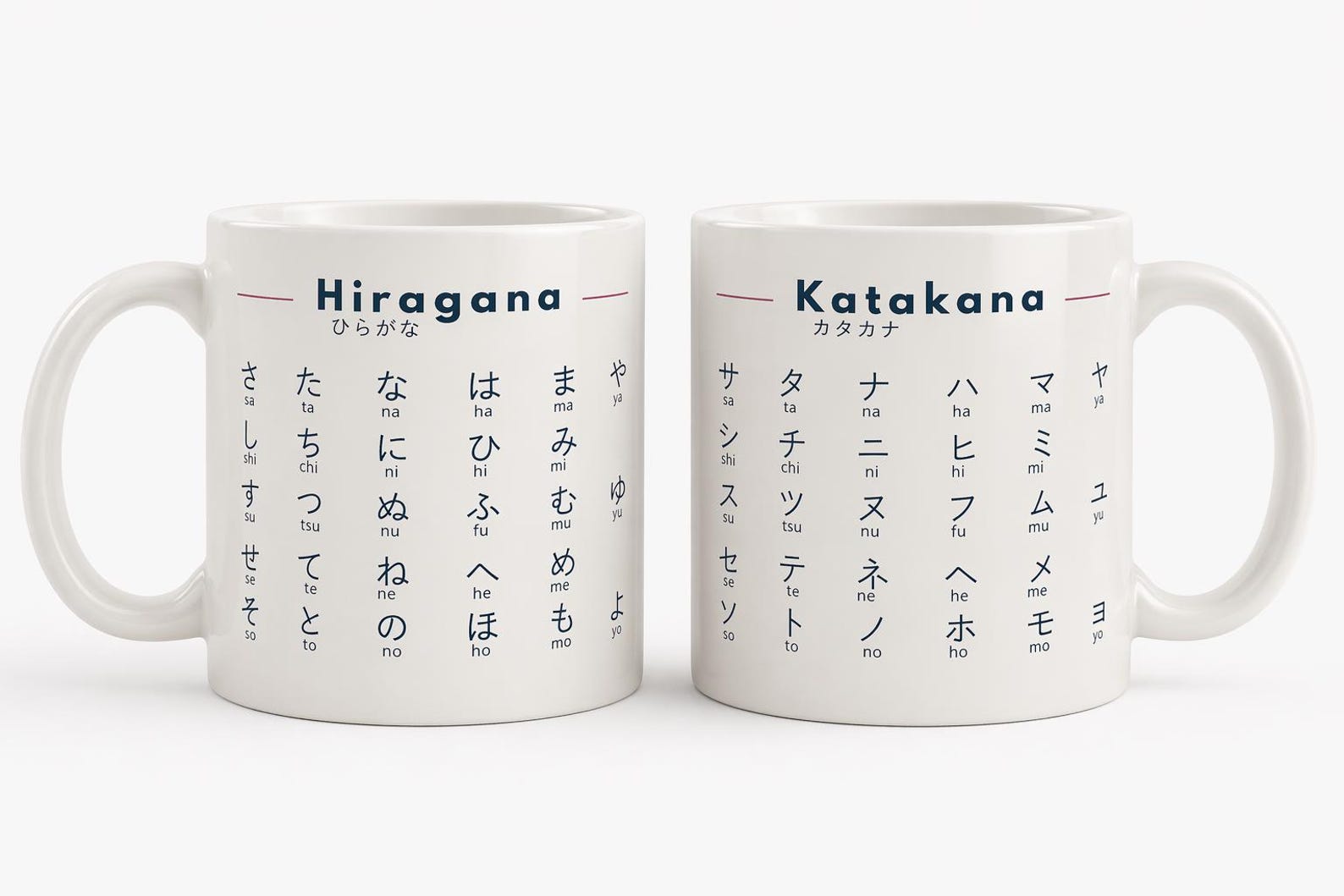 2 Mugs: Hiragana & Katakana Bundle –Japanese Learning Set - Learn Japanese Faster – Minimalist Language Study Gift – Japanese Alphabet Mugs