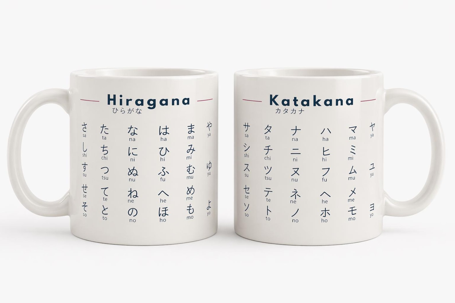 2 Mugs: Hiragana & Katakana Bundle –Japanese Learning Set - Learn Japanese Faster – Minimalist Language Study Gift – Japanese Alphabet Mugs