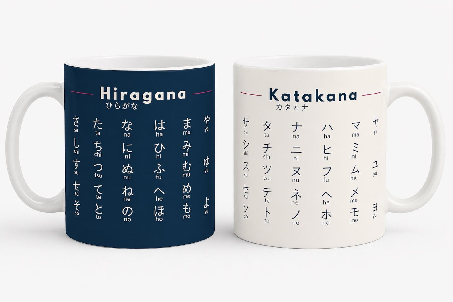 2 Mugs: Hiragana & Katakana Bundle –Japanese Learning Set - Learn Japanese Faster – Minimalist Language Study Gift – Japanese Alphabet Mugs