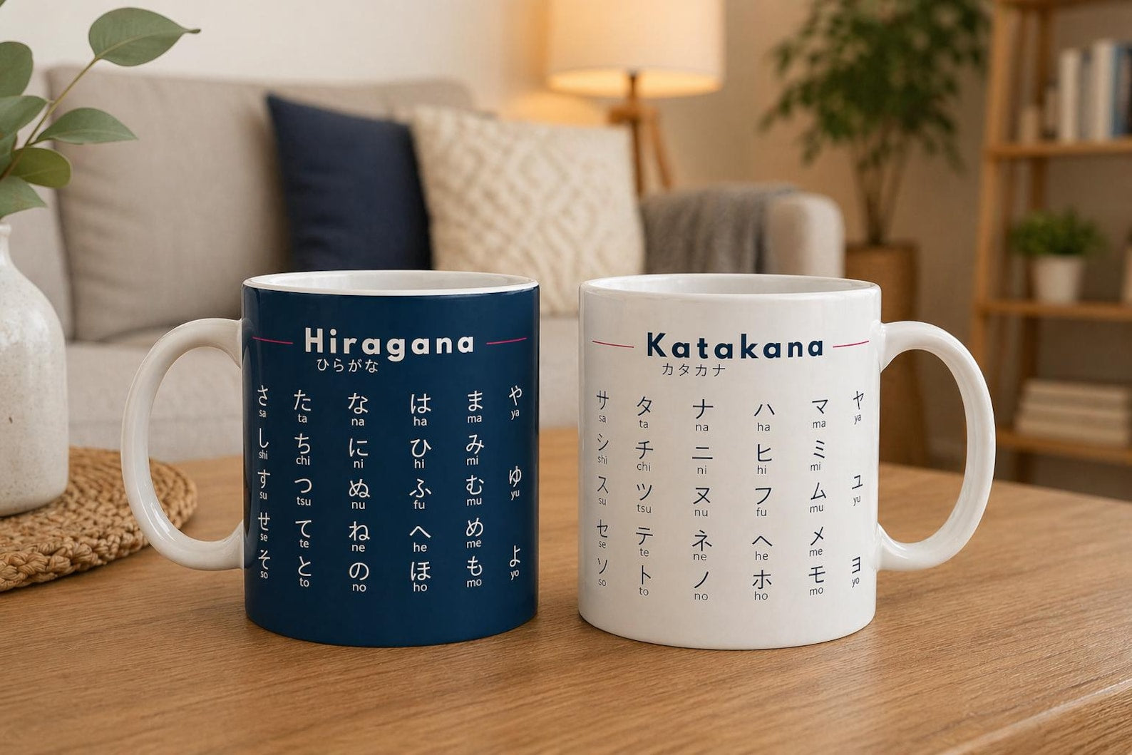2 Mugs: Hiragana & Katakana Bundle –Japanese Learning Set - Learn Japanese Faster – Minimalist Language Study Gift – Japanese Alphabet Mugs