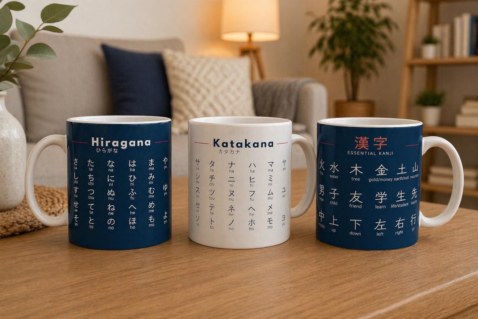 3 Mugs: Japanese Writing System – Hiragana, Katakana & Kanji Bundle – Learn Japanese Faster – Study Japanese N5 Exam