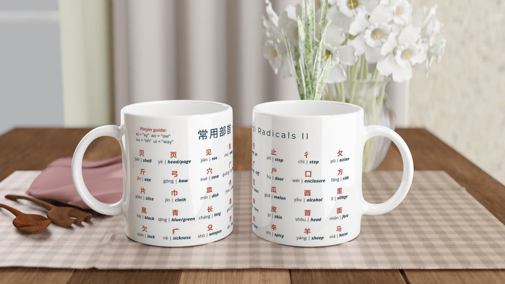 Chinese Radicals II Mug | Intermediate Mandarin Radicals | Learn Mandarin Characters | Language Learning Gift | Hanzi Educational Mug