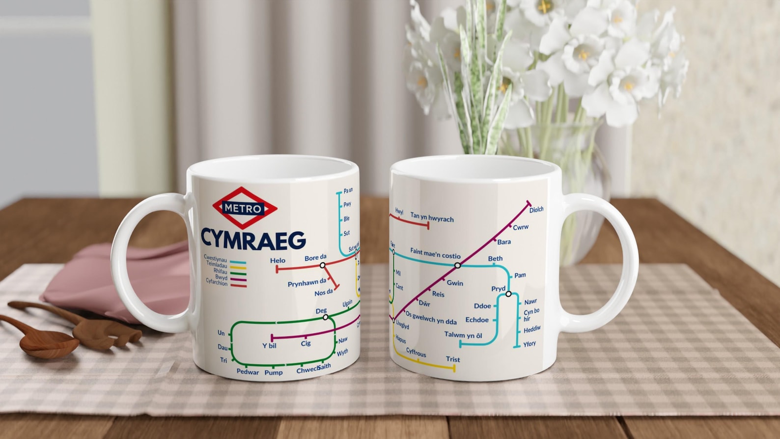 WELSH METRO MUG | Learn Welsh Vocabulary | Welsh Language Gift | Coffee Mug for Welsh Learners