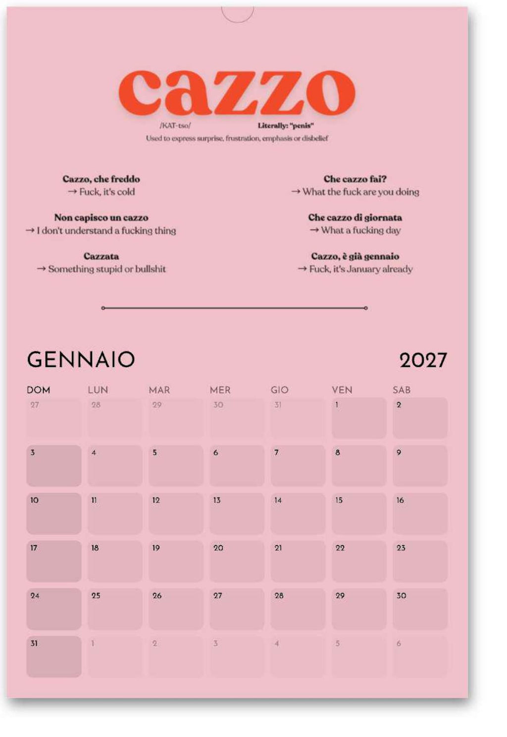 Italian Swearing Calendar 2027 | Learn Italian Slang & Swear Words | Funny Italian Gift | A3 Wall Calendar | Adult Language Learning Gift