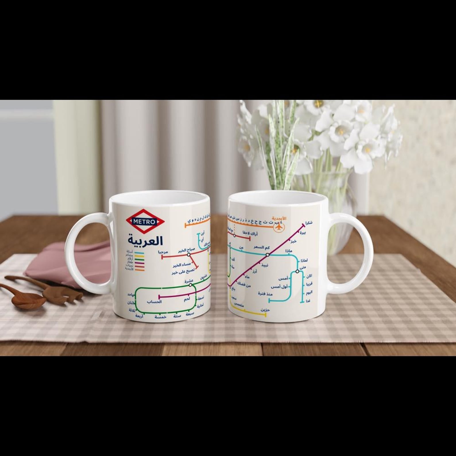 ARABIC METRO MUG | Learn Arabic Vocabulary | Arabic Alphabet Mug | Arabic Language Gift | Coffee Mug for Arabic Learners