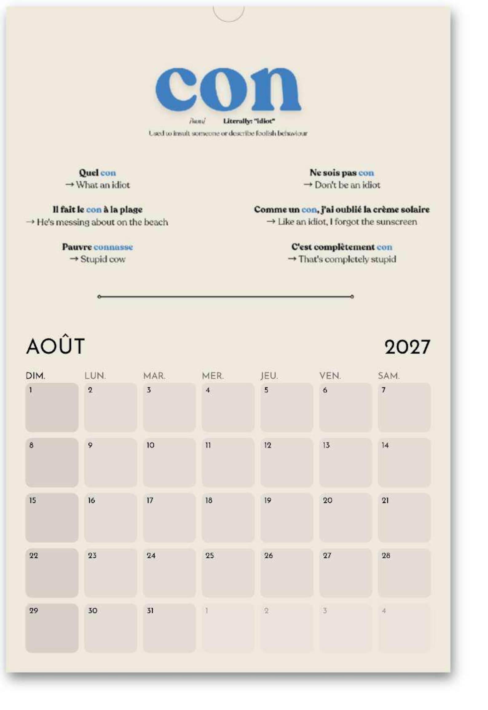 French Swearing Calendar 2027 | Learn French Slang & Swear Words | Funny French Gift | A3 Wall Calendar | Adult Language Learning Gift