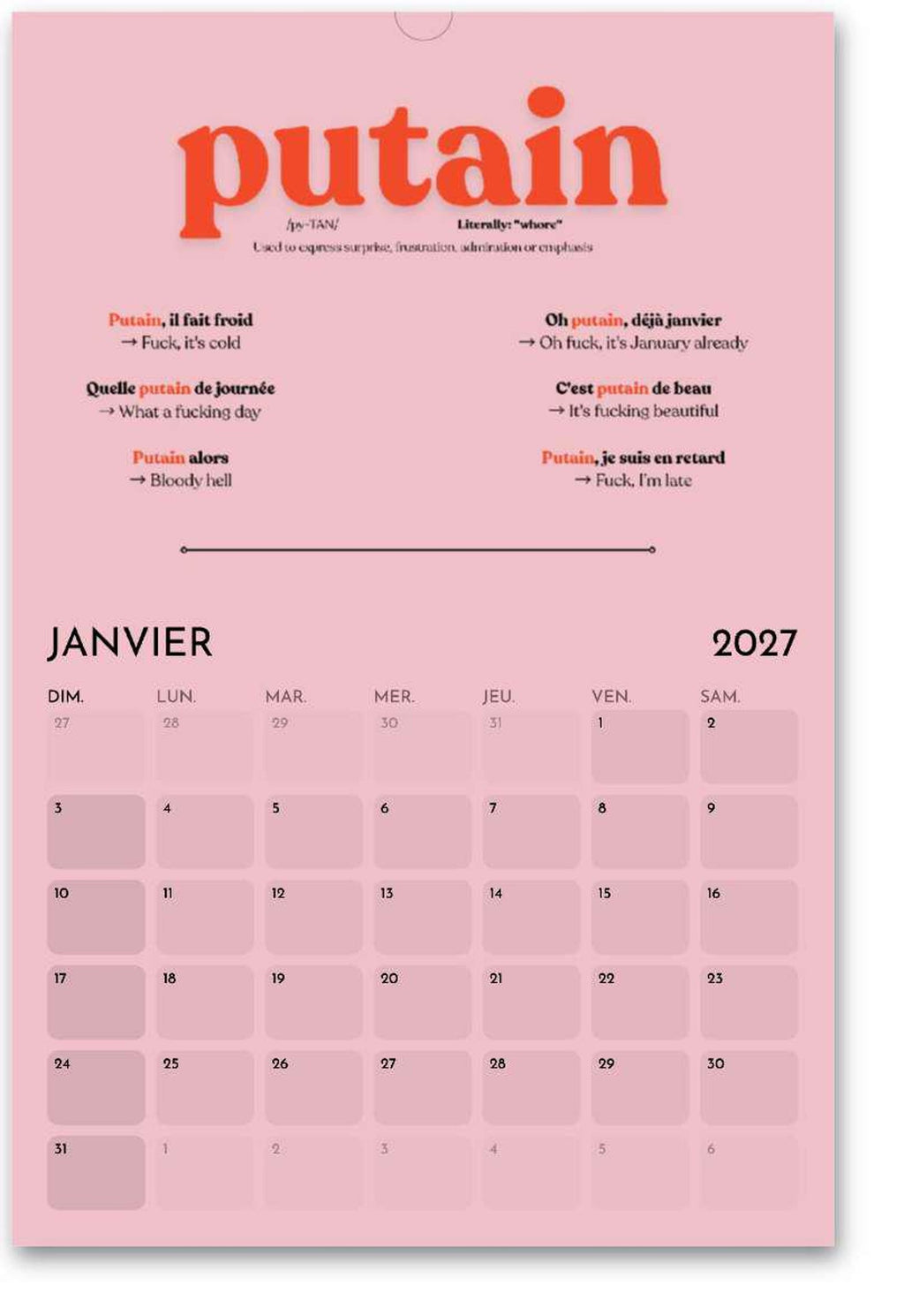 French Swearing Calendar 2027 | Learn French Slang & Swear Words | Funny French Gift | A3 Wall Calendar | Adult Language Learning Gift