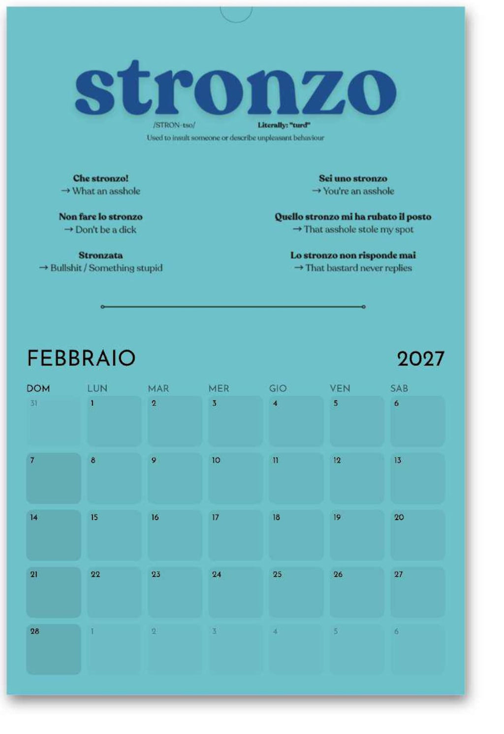 Italian Swearing Calendar 2027 | Learn Italian Slang & Swear Words | Funny Italian Gift | A3 Wall Calendar | Adult Language Learning Gift